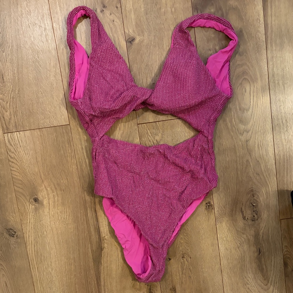 Malai / Anthropologie Pink Ribbed & Metallic One-Piece Swimsuit (NEW W/OUT TAGS)
